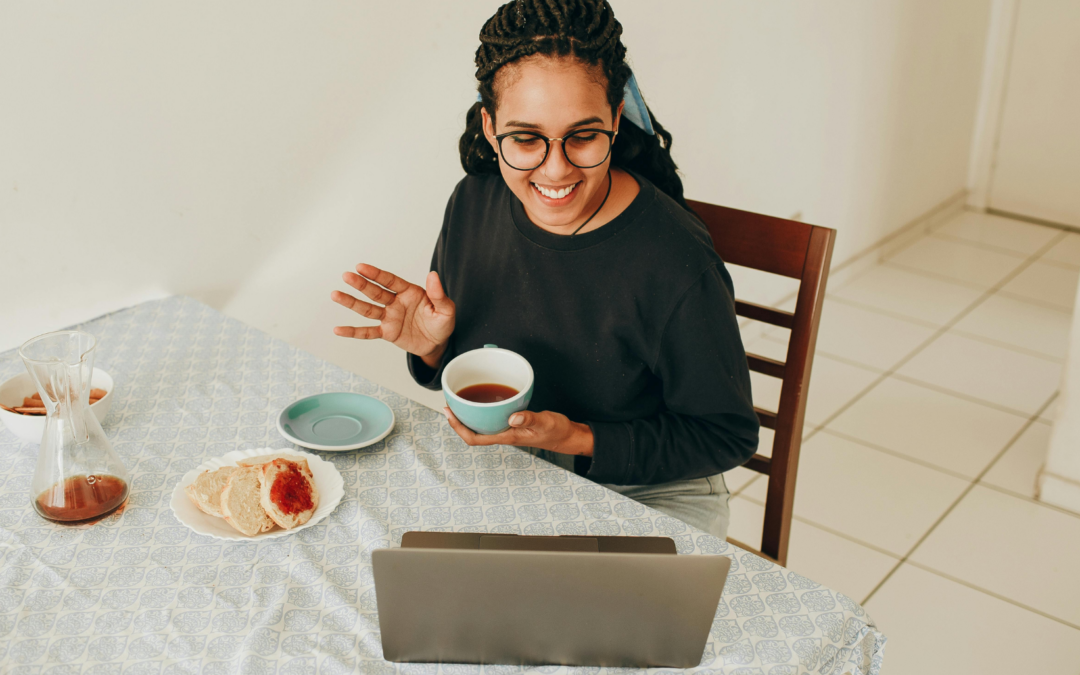 Woman doing virtual therapy from her home